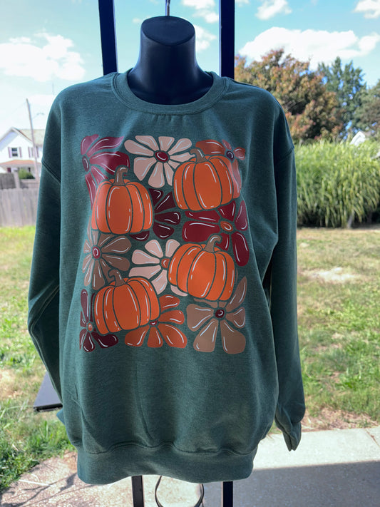 Fall Floral Pumpkin Crewneck Sweatshirt
